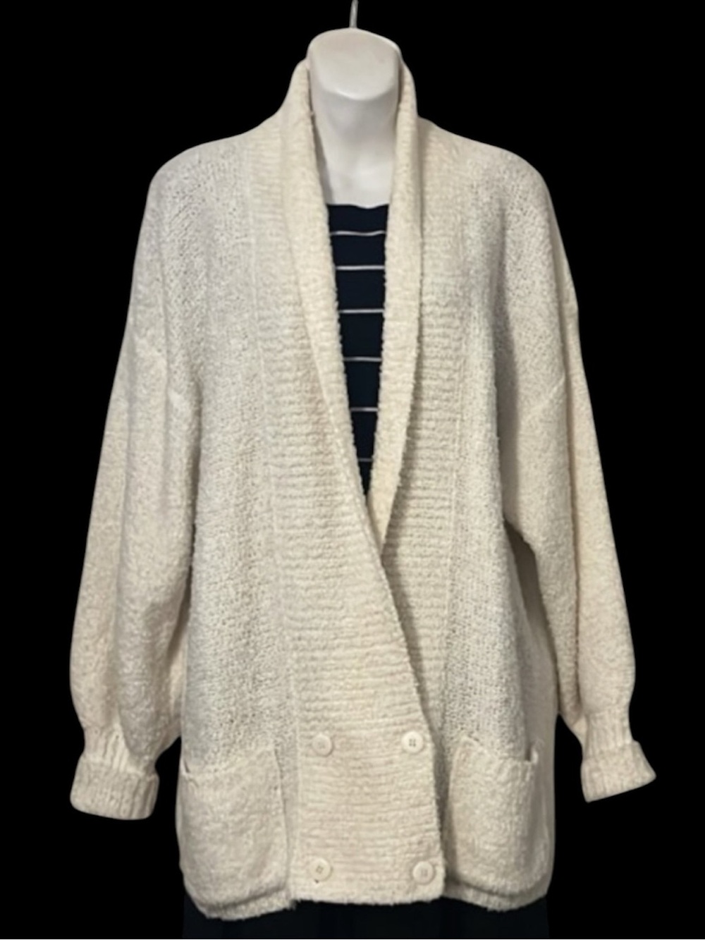 Vintage Side Effects Slouchy Cream Knobby Knit Double Breasted Cardigan Sweater
